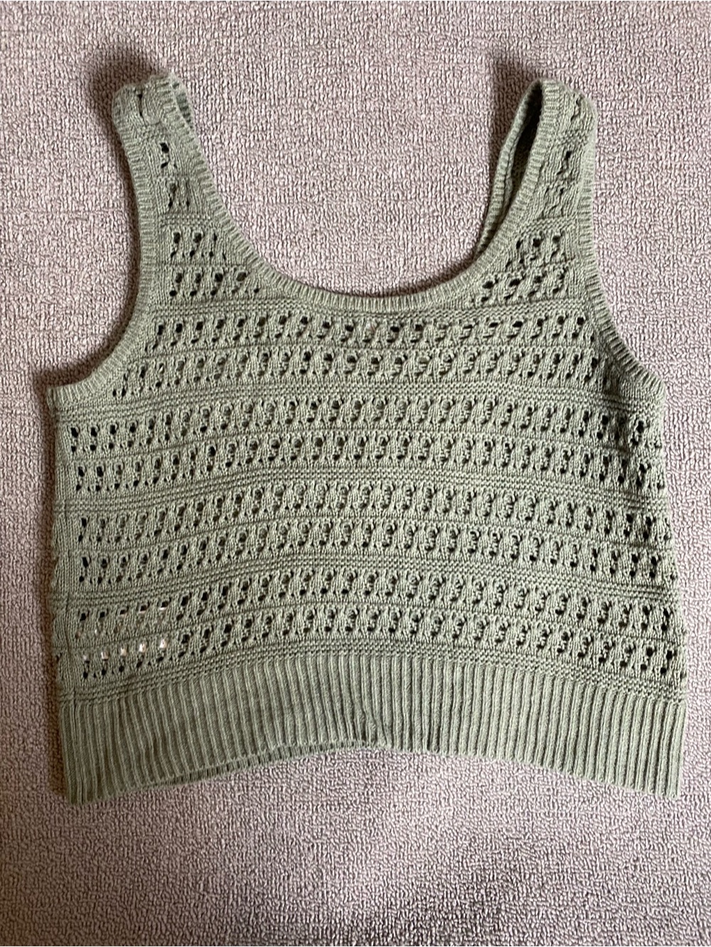 Olive Green Crochet Knit Tank Crop Top- Summer Boho Festival Beach Coastal - Picture 2 of 5